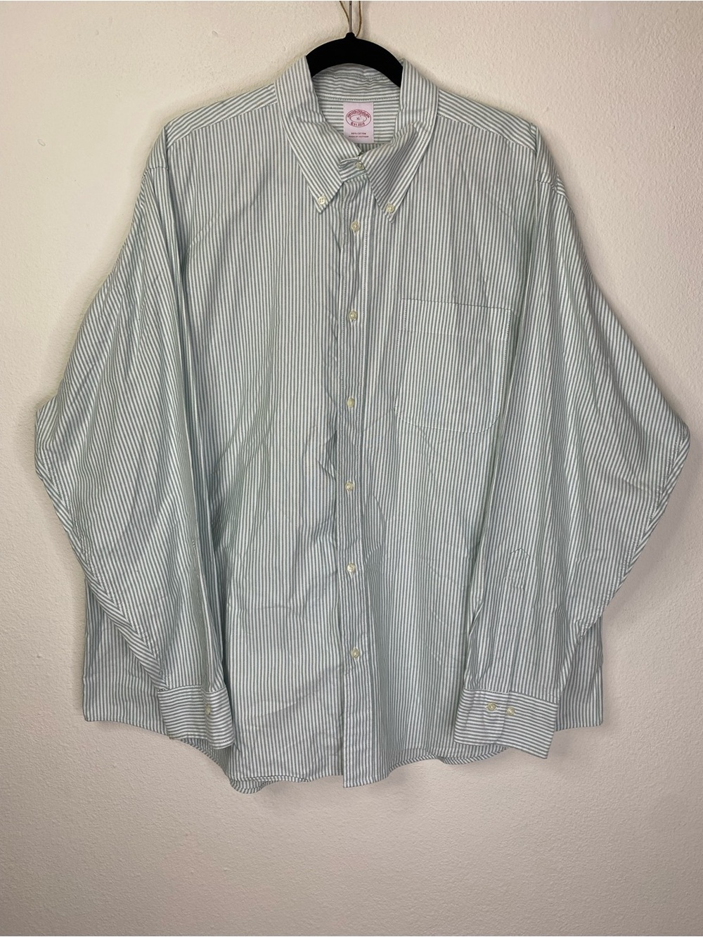Brooks Brothers Green Striped Men's Dress Shirt XL White Classic Cotton Preppy